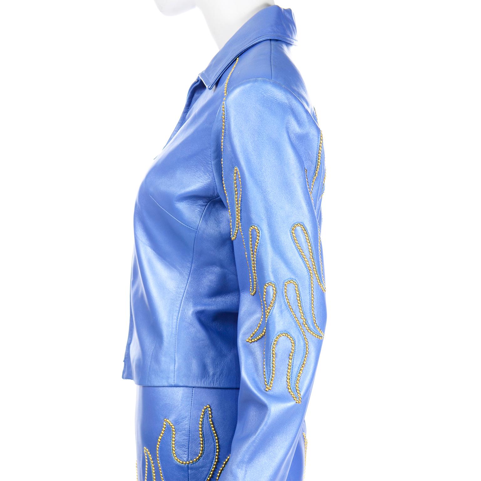 Michael Hoban Blue Leather Gold Stud Flame Dress & Jacket 5