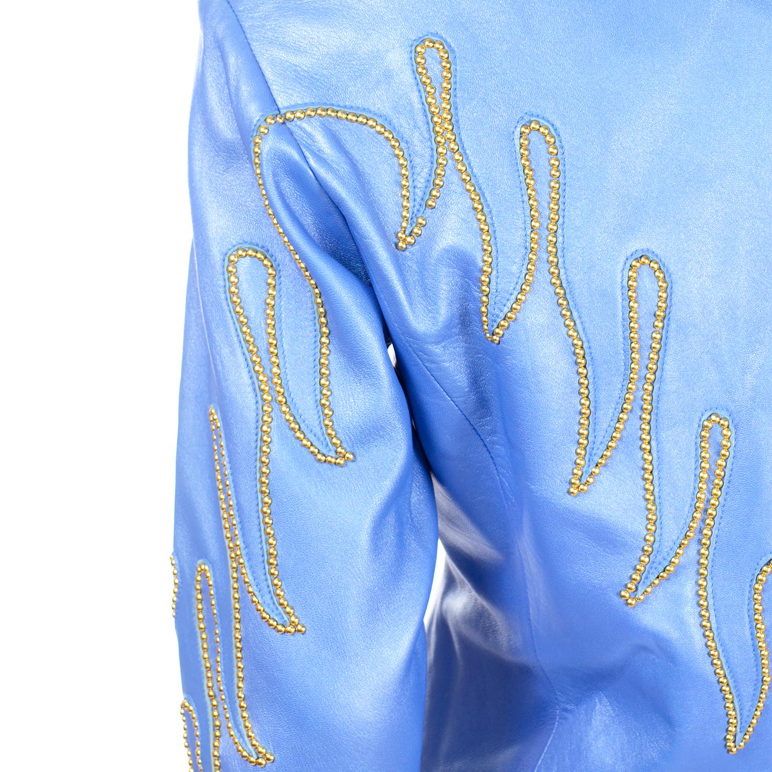 Michael Hoban Blue Leather Gold Stud Flame Dress & Jacket 6