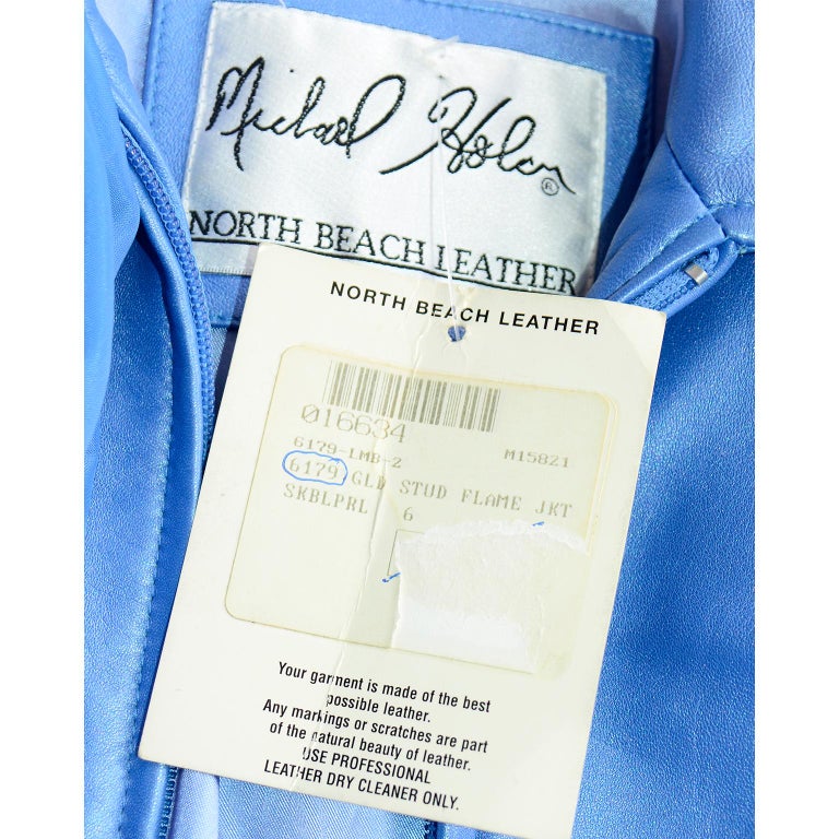 Michael Hoban Blue Leather Gold Stud Flame Dress & Jacket For Sale 11