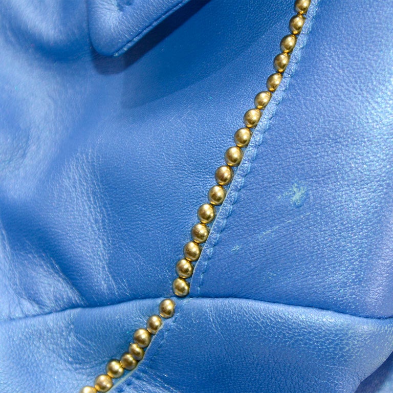 Michael Hoban Blue Leather Gold Stud Flame Dress & Jacket For Sale 12
