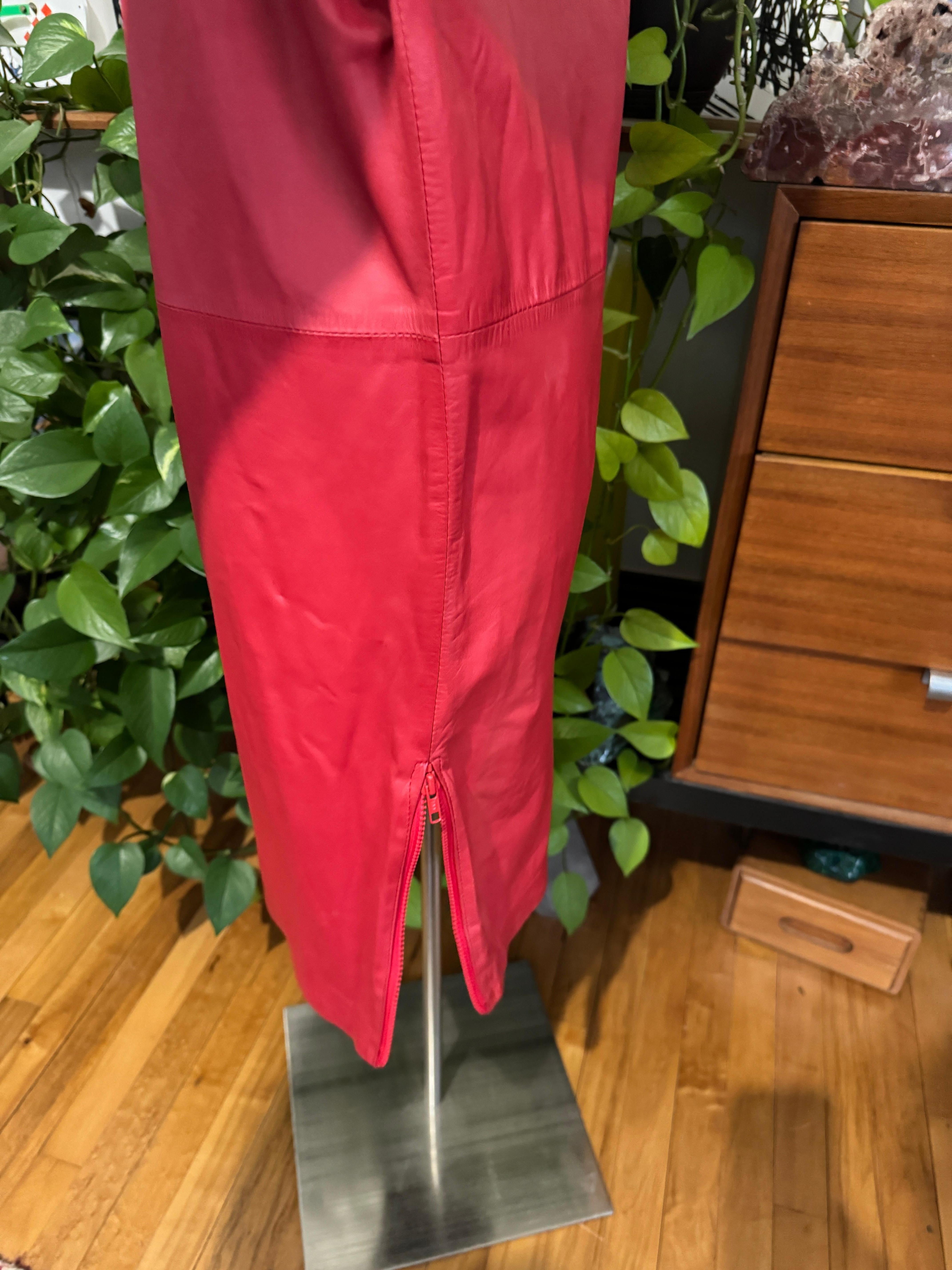 Michael Hoban for North Beach Red Zippered Leather Dress Vintage 1980s For Sale 6