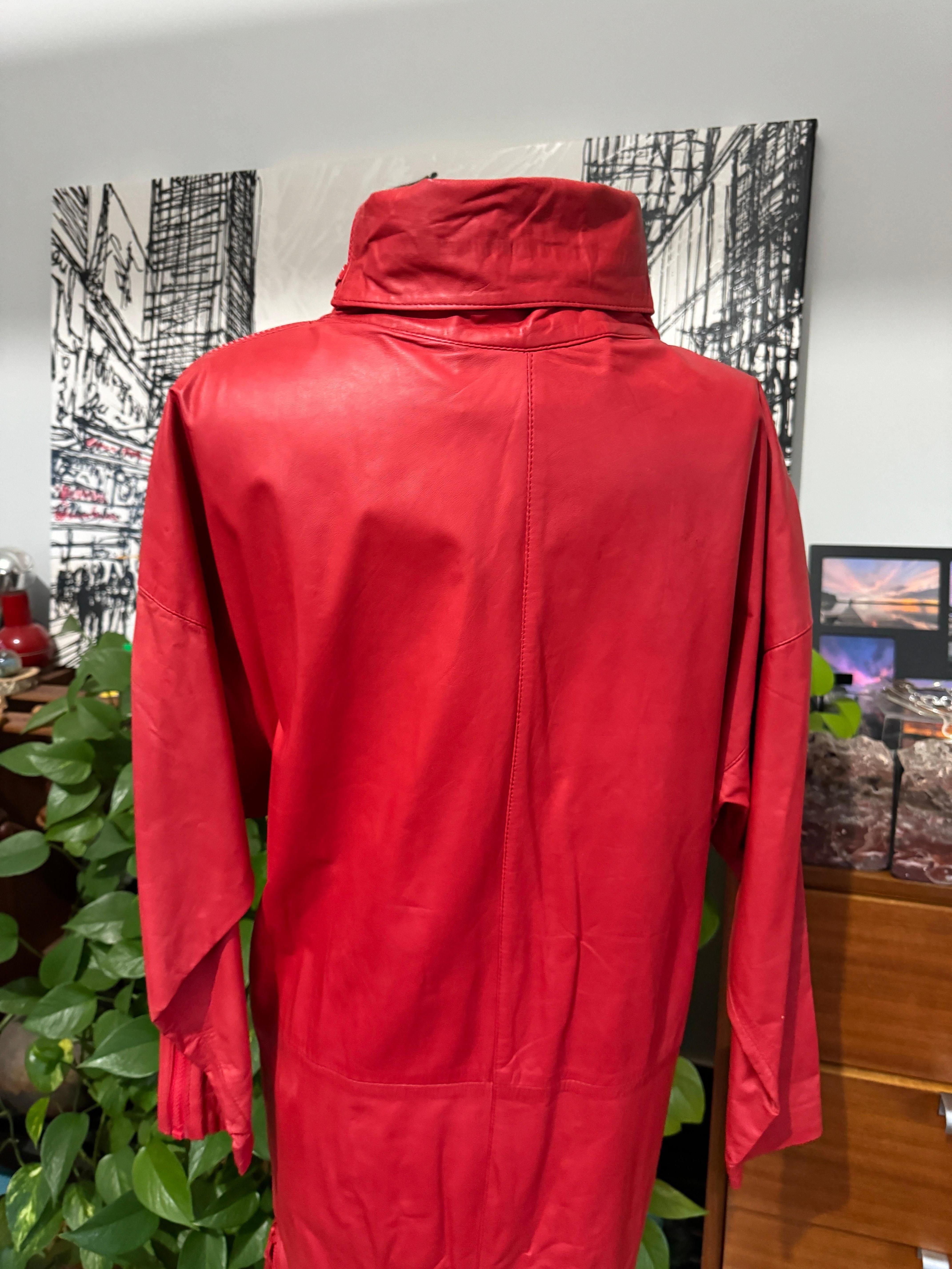 Michael Hoban for North Beach Red Zippered Leather Dress Vintage 1980s For Sale 7