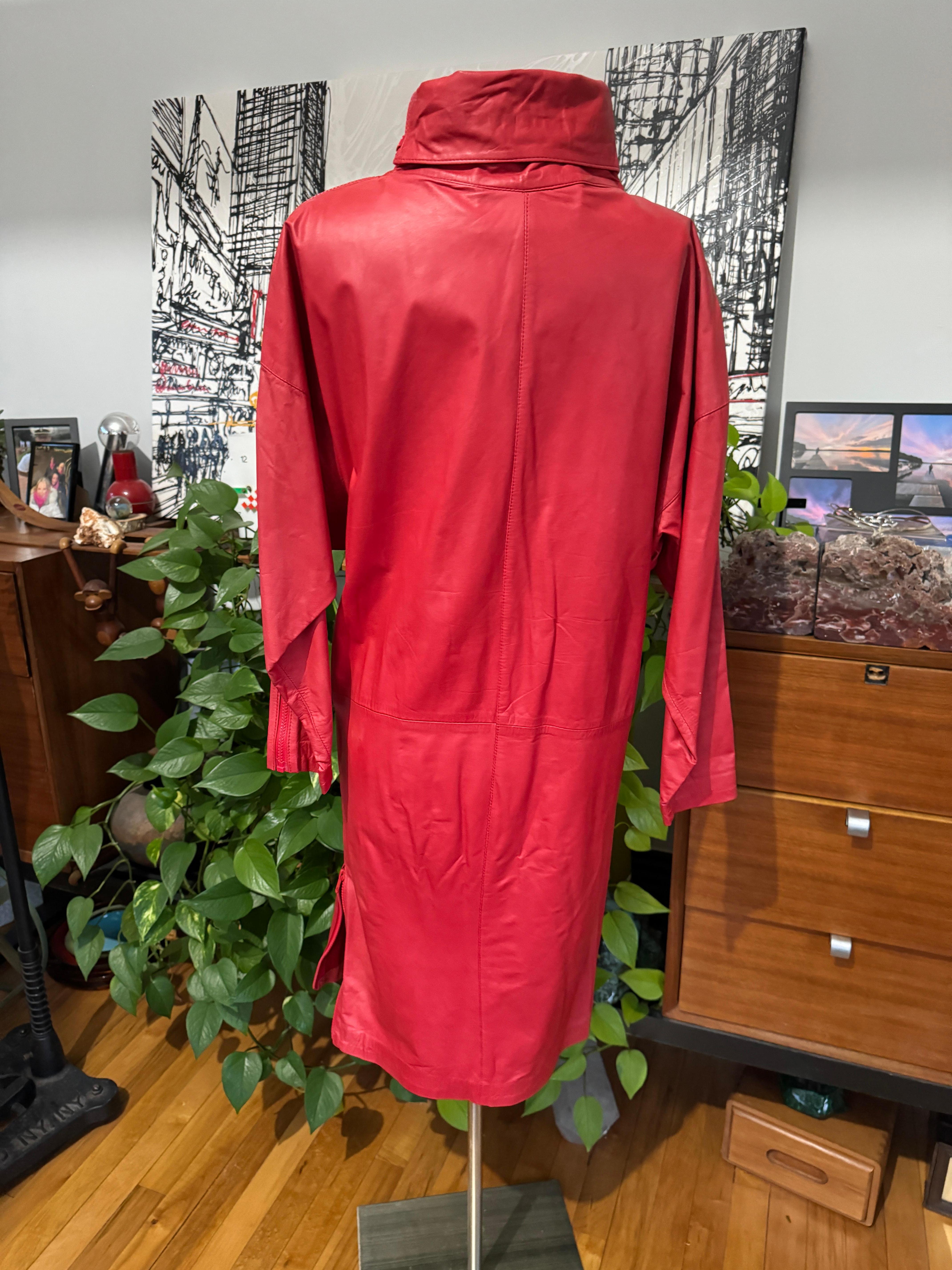 Michael Hoban for North Beach Red Zippered Leather Dress Vintage 1980s For Sale 8