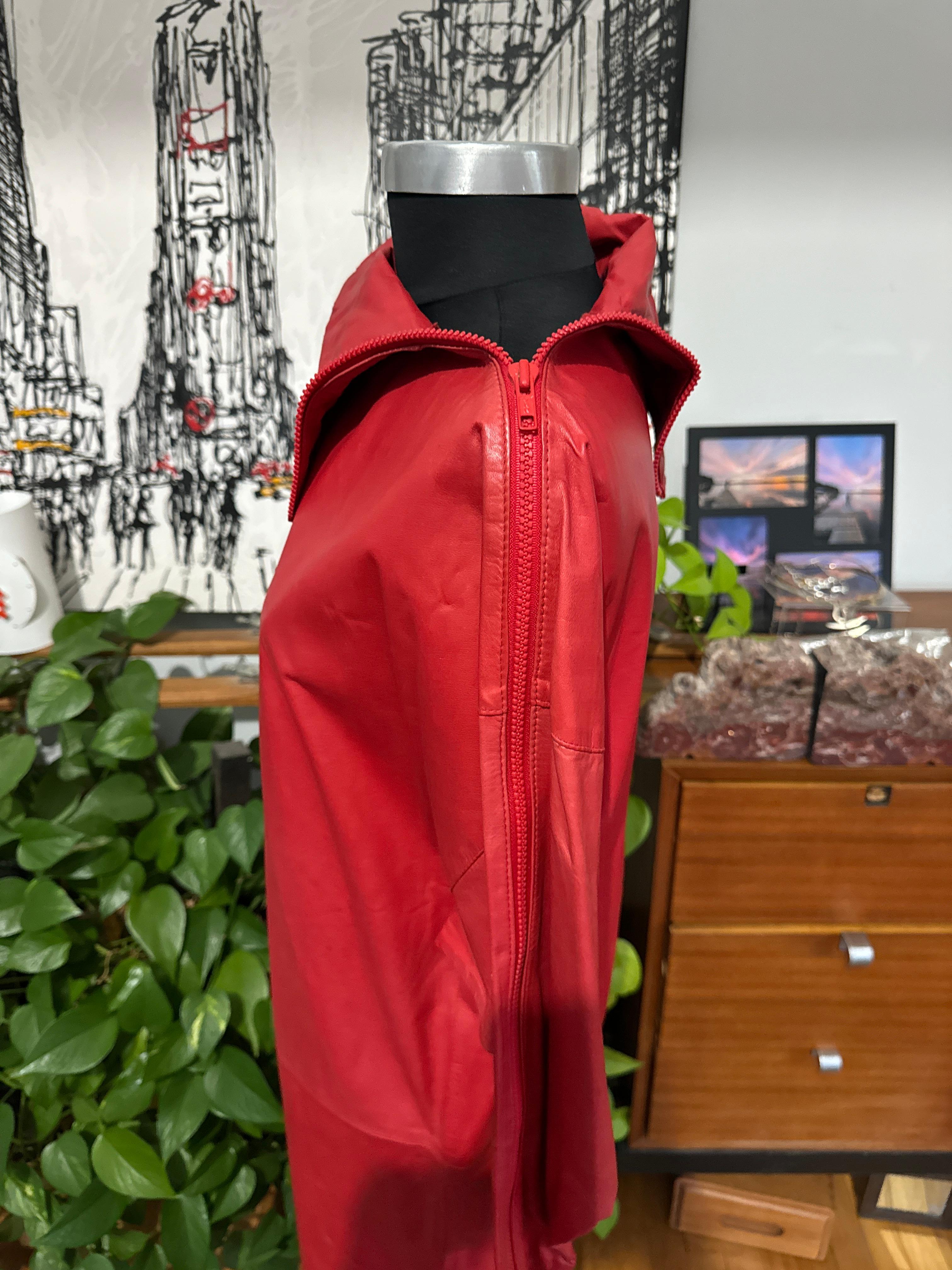 Michael Hoban for North Beach Red Zippered Leather Dress Vintage 1980s For Sale 9