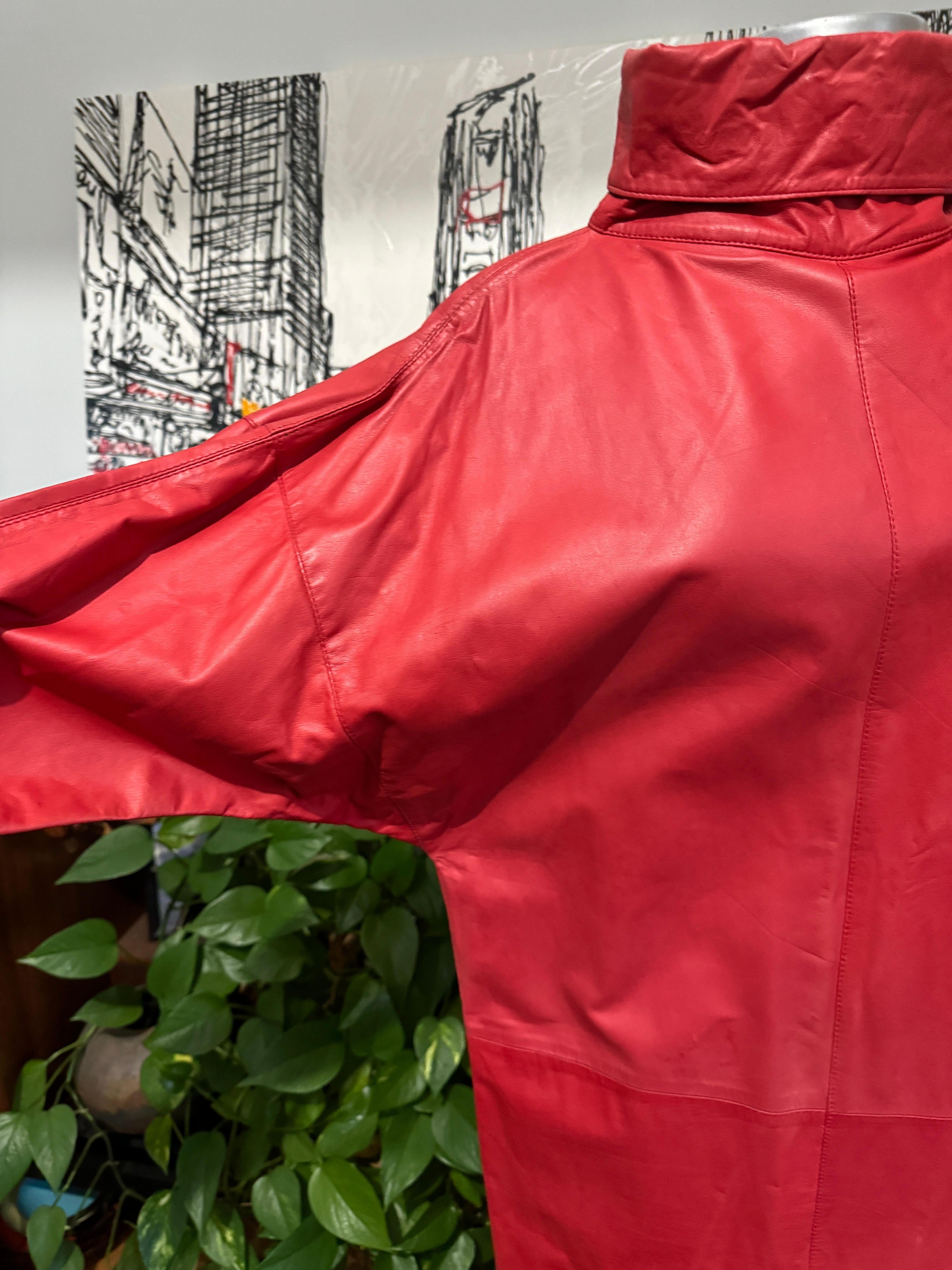 Michael Hoban for North Beach Red Zippered Leather Dress Vintage 1980s For Sale 4