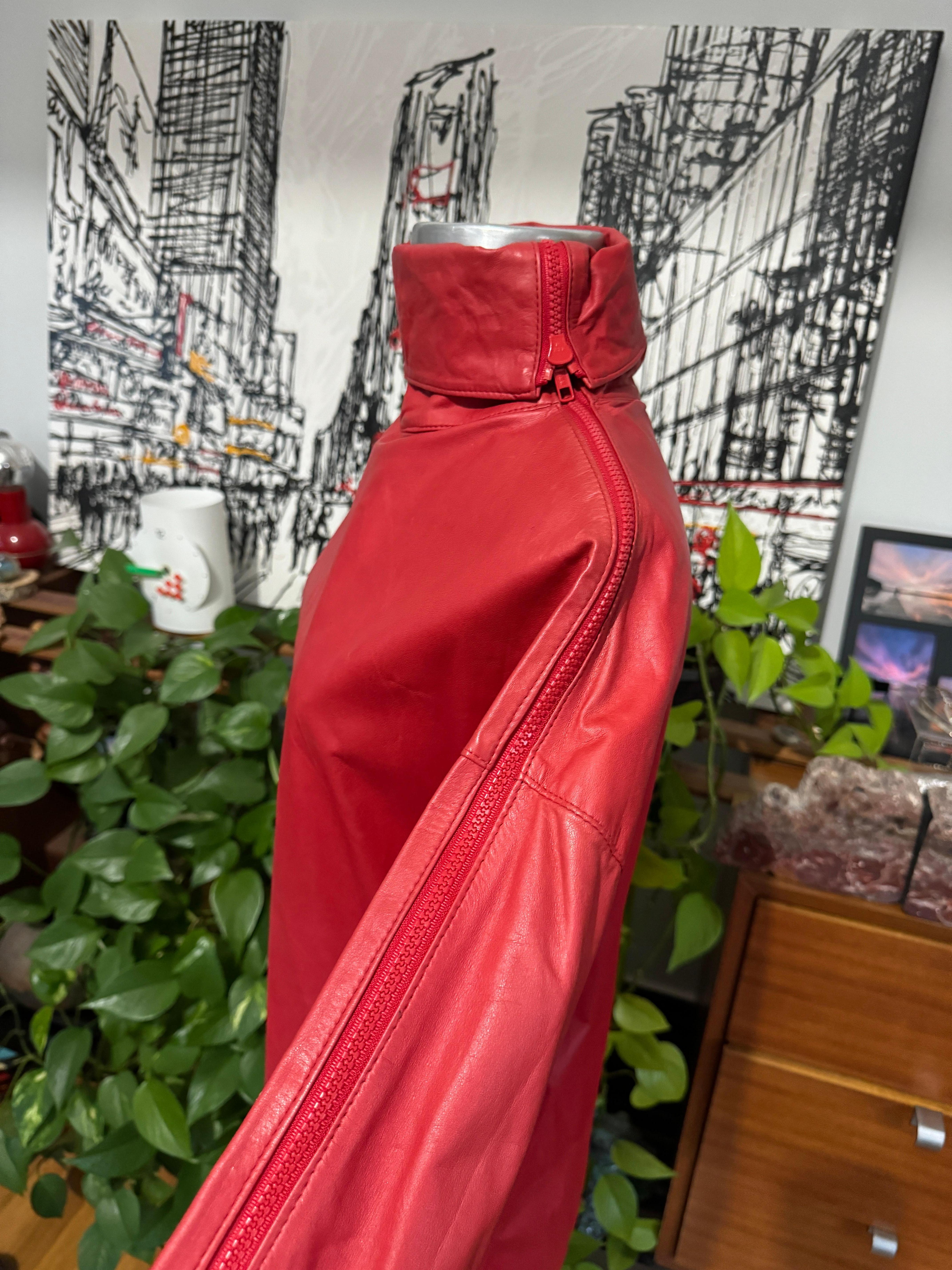 Michael Hoban for North Beach Red Zippered Leather Dress Vintage 1980s For Sale 5