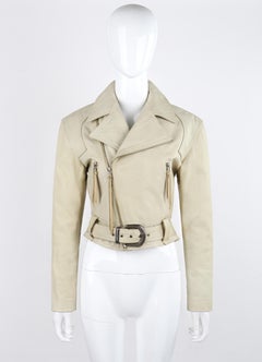 MICHAEL HOBAN North Beach 1992 Beige Leather Western Belted Biker Moto Jacket