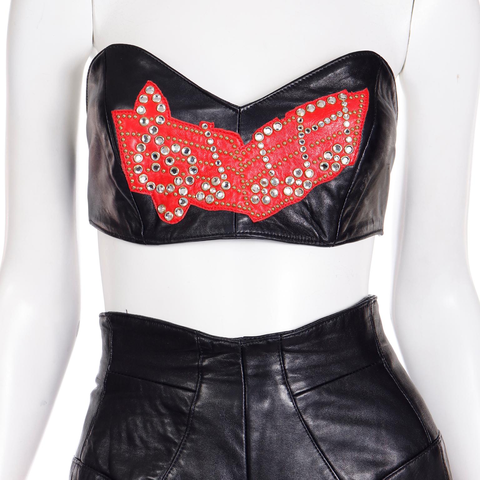 Michael Hoban North Beach Black & Red Leather Music Note Jacket Bustier & Pants  For Sale 6
