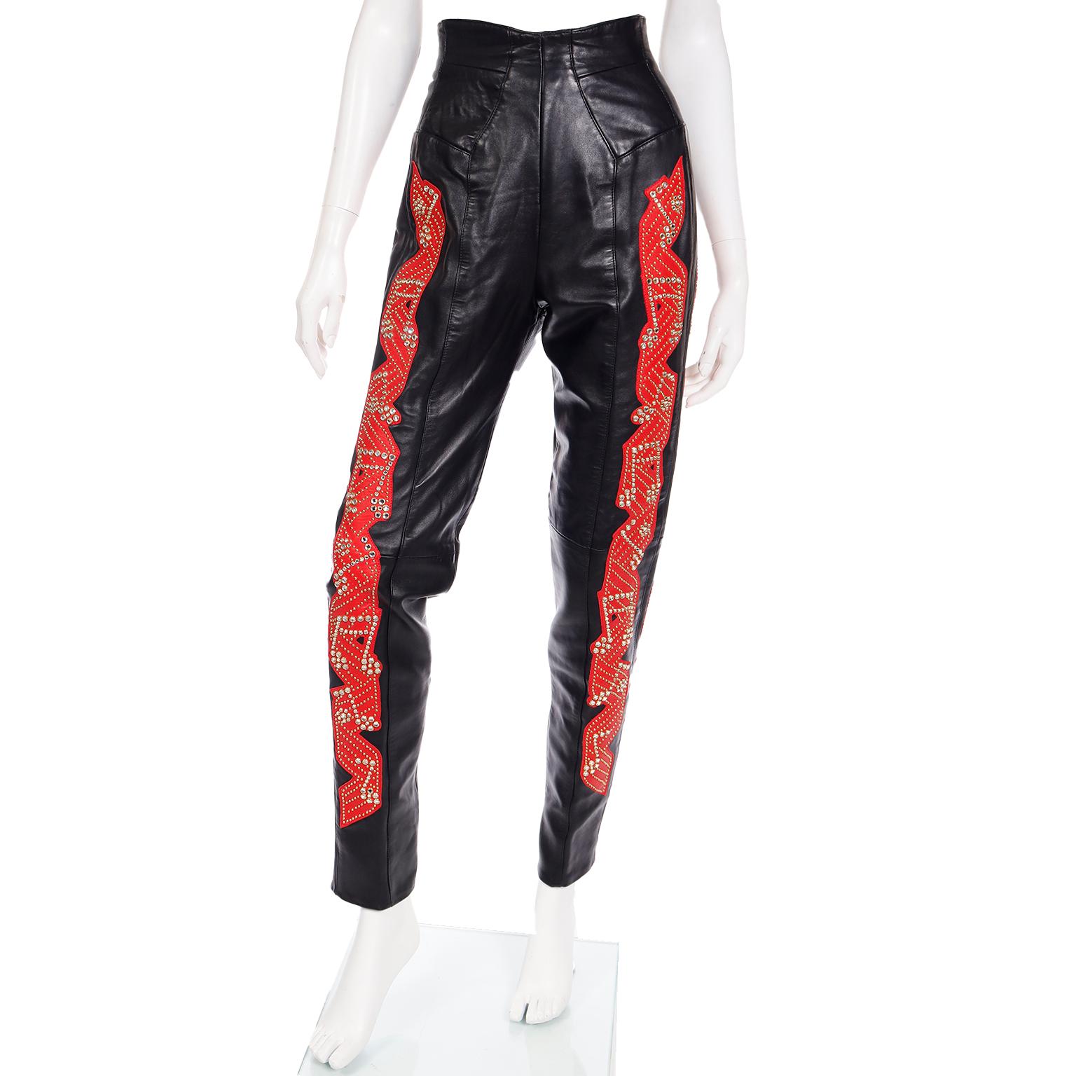 Michael Hoban North Beach Black & Red Leather Music Note Jacket Bustier & Pants  For Sale 7