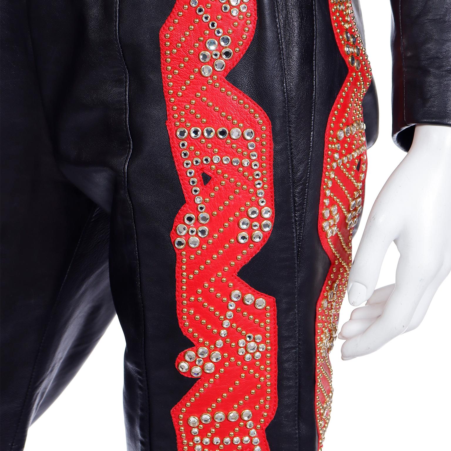 Michael Hoban North Beach Black & Red Leather Music Note Jacket Bustier & Pants 14