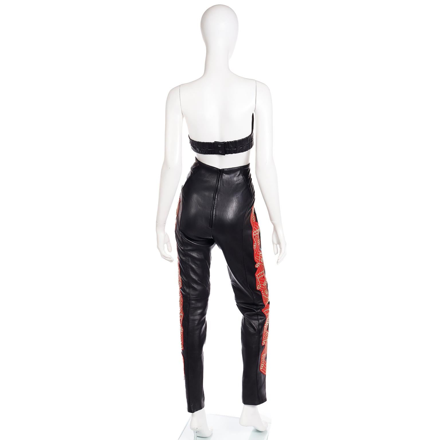Michael Hoban North Beach Black & Red Leather Music Note Jacket Bustier & Pants  For Sale 3
