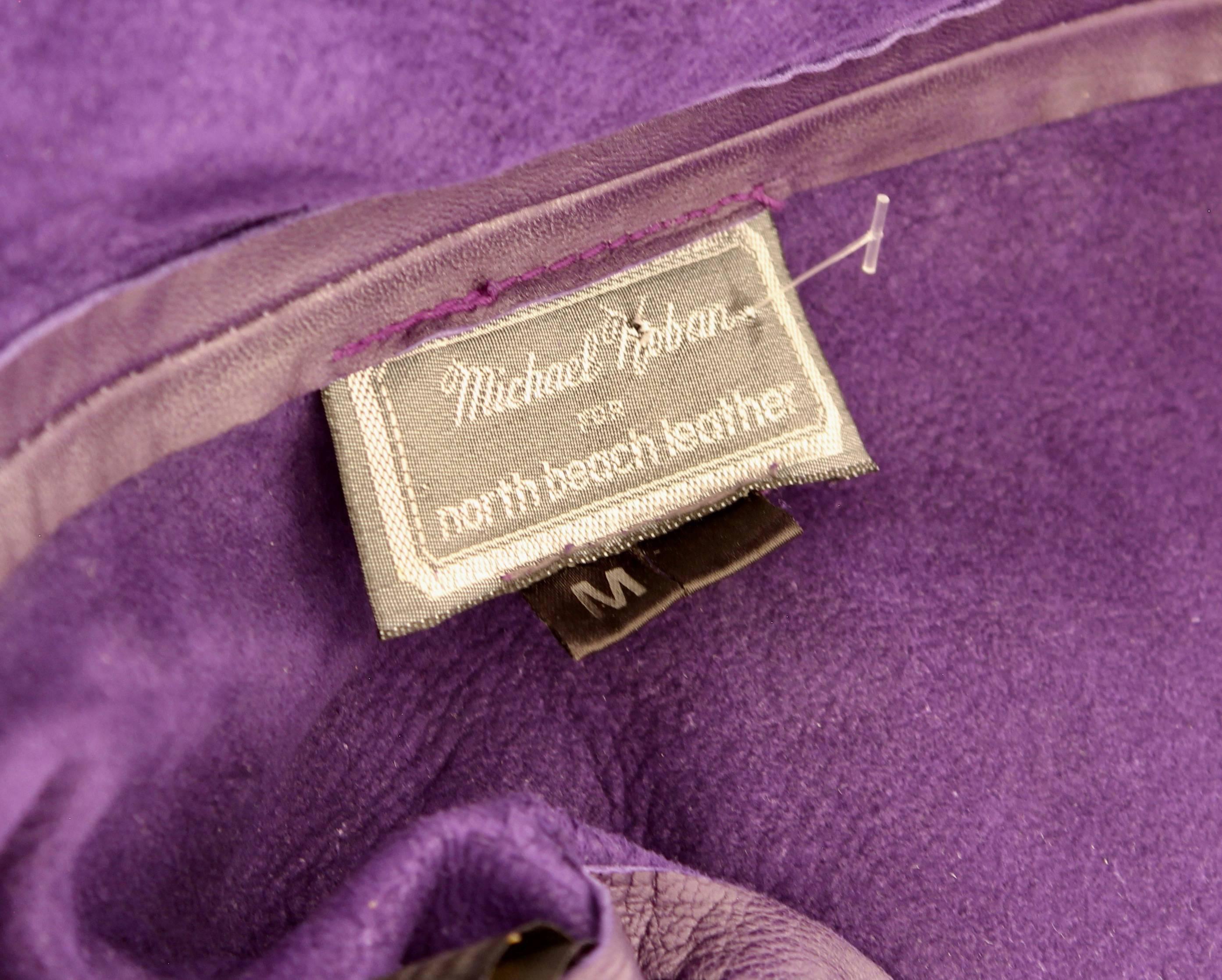 Women's Michael Hoban North Beach Leather Dress Purple Fitted Long Sleeve Sz M 