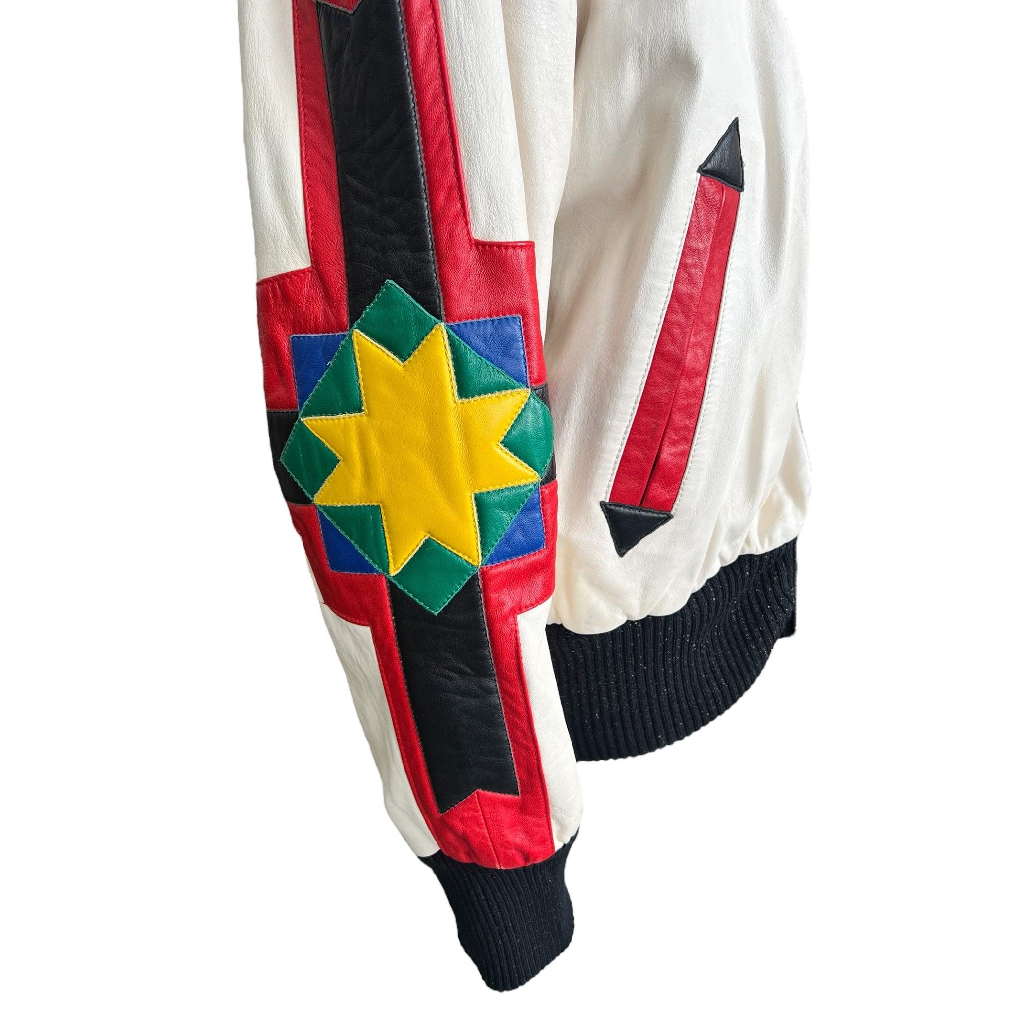 Michael Hoban North Beach Leather Jacket Patchwork Morning Star, 1990s In Excellent Condition For Sale In Los Angeles, CA