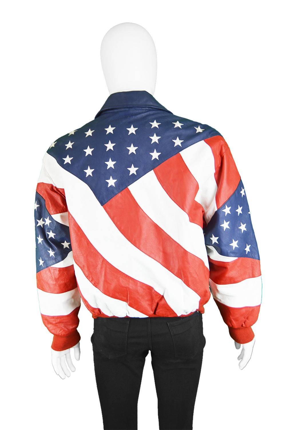 Michael Hoban Vintage Men's Stars and Stripes Embroidered Leather Jacket, 1980s  1