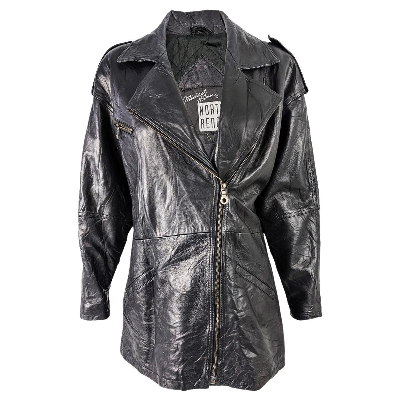 Michael Hoban Vintage 80s Womens Leather Biker Moto Jacket, 1980s For Sale