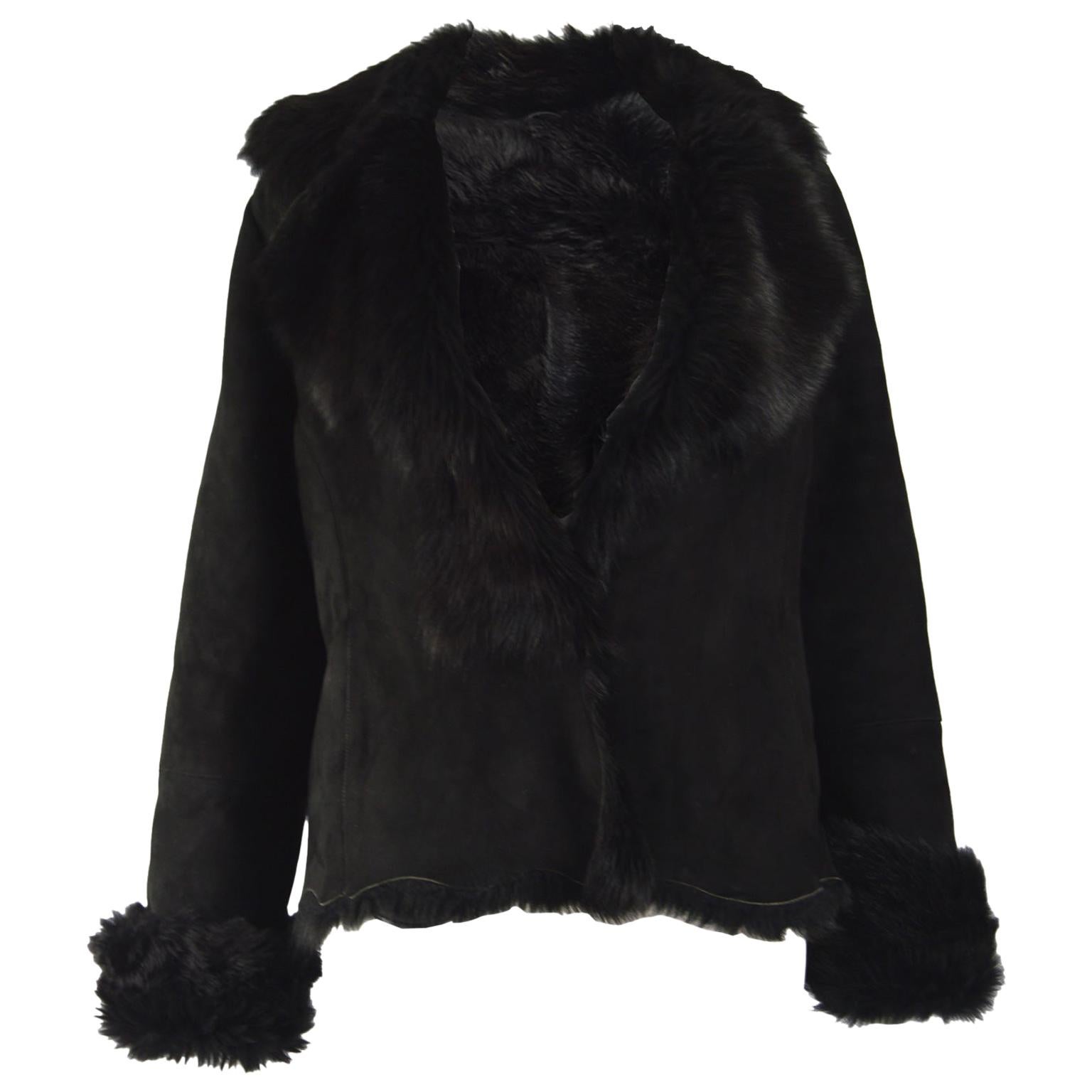 vintage black shearling coat