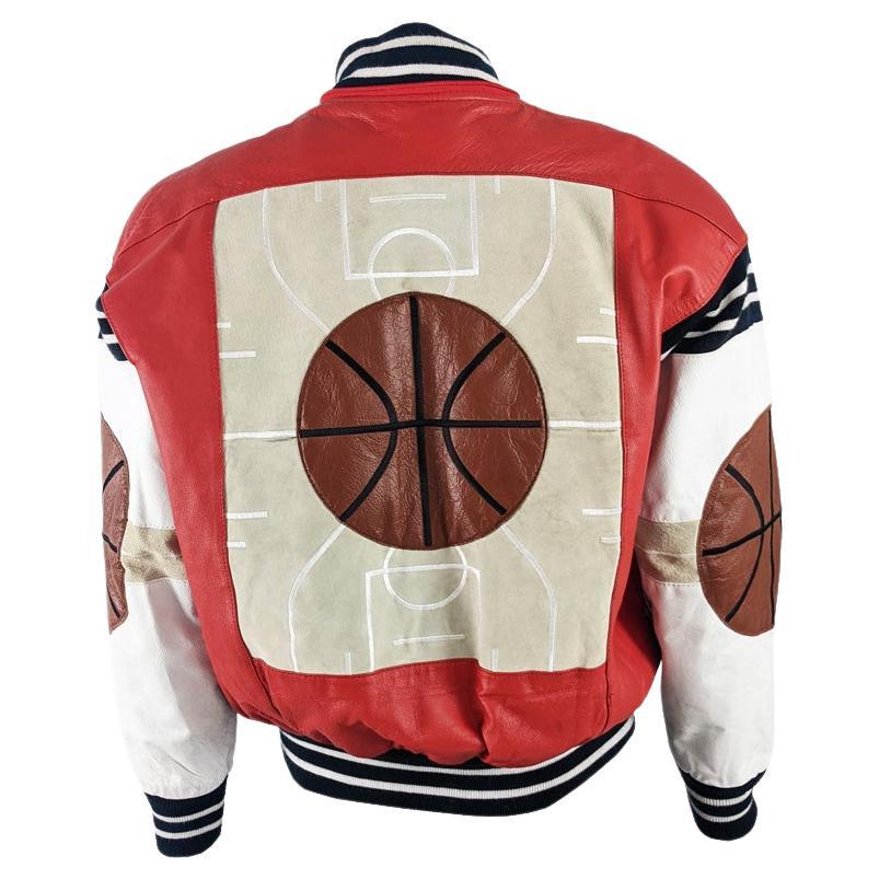 Michael Hoban Vintage Mens 80s Red & White Leather Bomber Jacket, 1980s