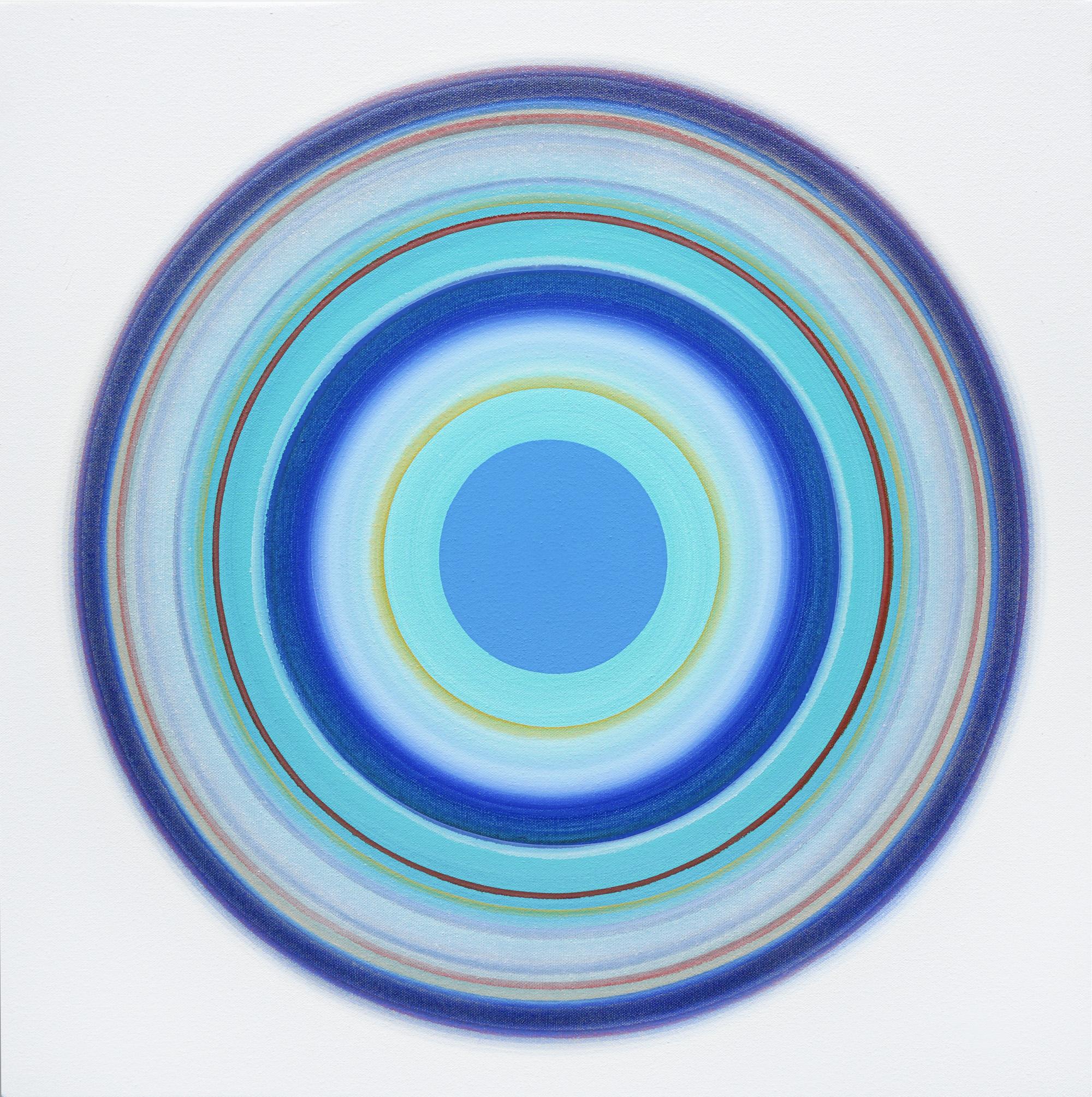 Abstract Painting Michael Hoffman - "Costa Del Sol VIII" Peinture cible lumineuse dans des teintes bleu Tranquil