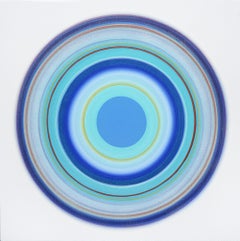 "Costa Del Sol VIII" Glowing Target Painting in Tranquil Blue Hues