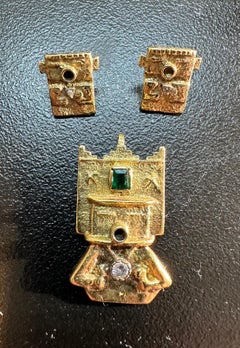 Michael Horse Emerald Diamond Kachina 14 Karat Gold Pendant And Earrings Katsina