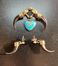 Michael Horse Turquoise Heart Claw 14 Karat Gold Pendant Necklace And Earrings