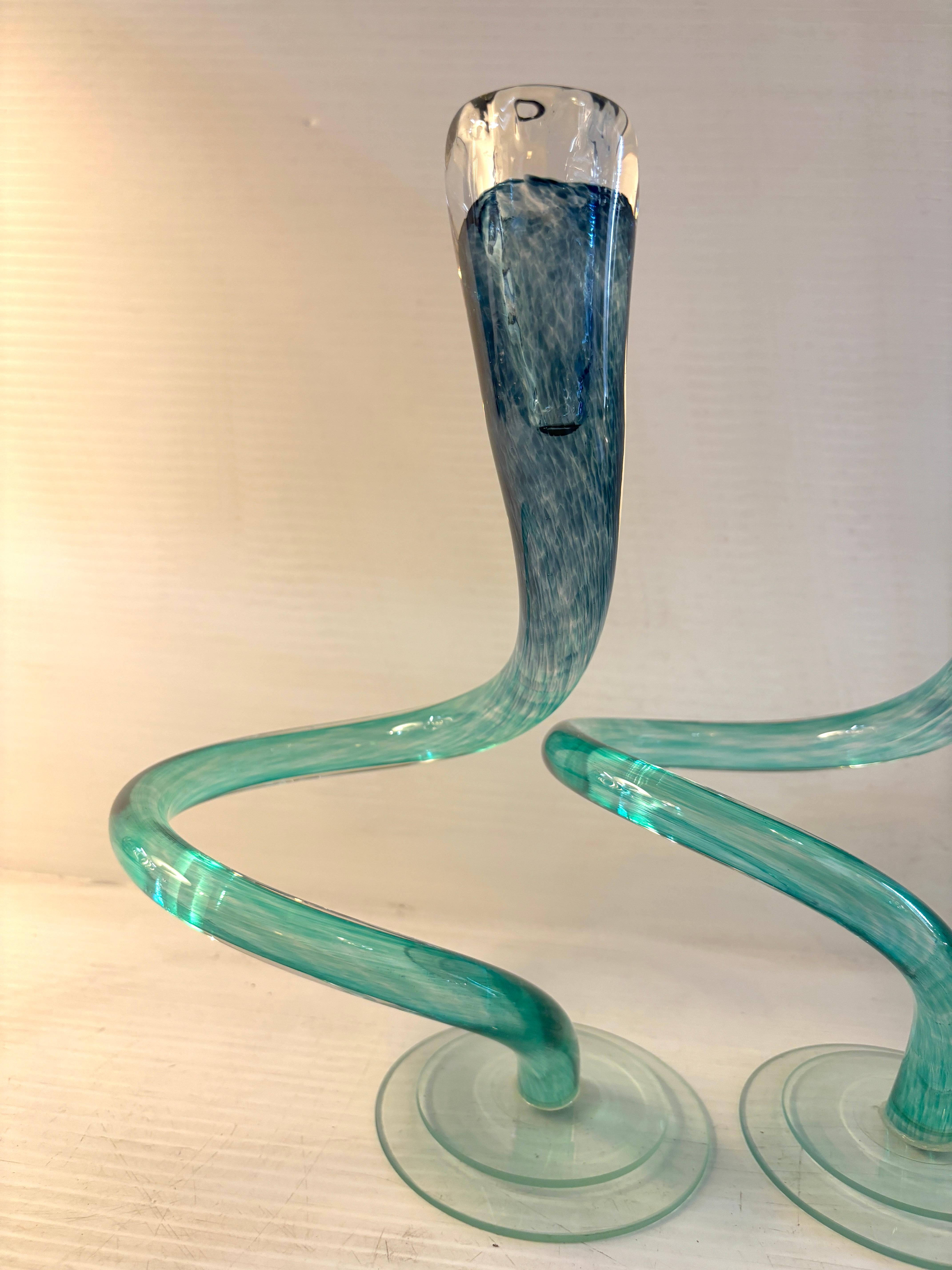 Blown Glass Michael Hudson Designed 'Twist' Candlesticks For Sale