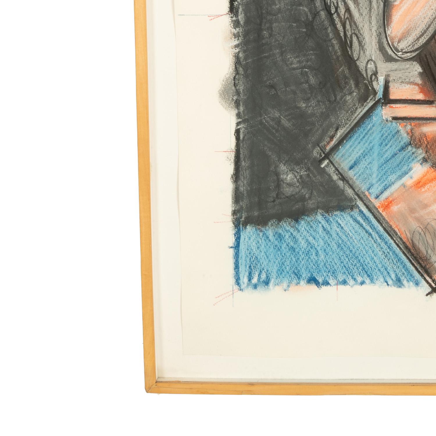 Pintura Cubista Americana Gouache y Pastel Retrato de Robert Lerner Chicago 1980 en venta 7
