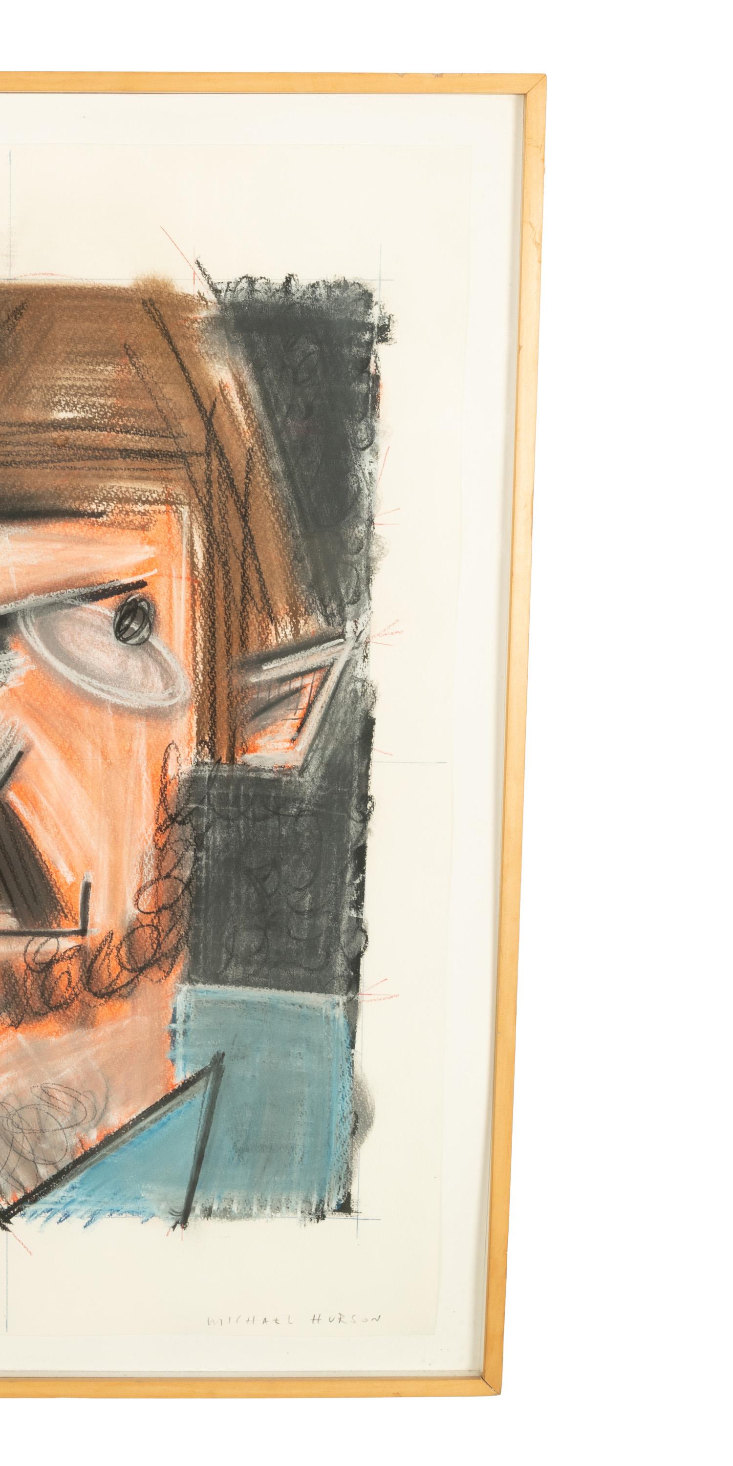 Pintura Cubista Americana Gouache y Pastel Retrato de Robert Lerner Chicago 1980 en venta 1