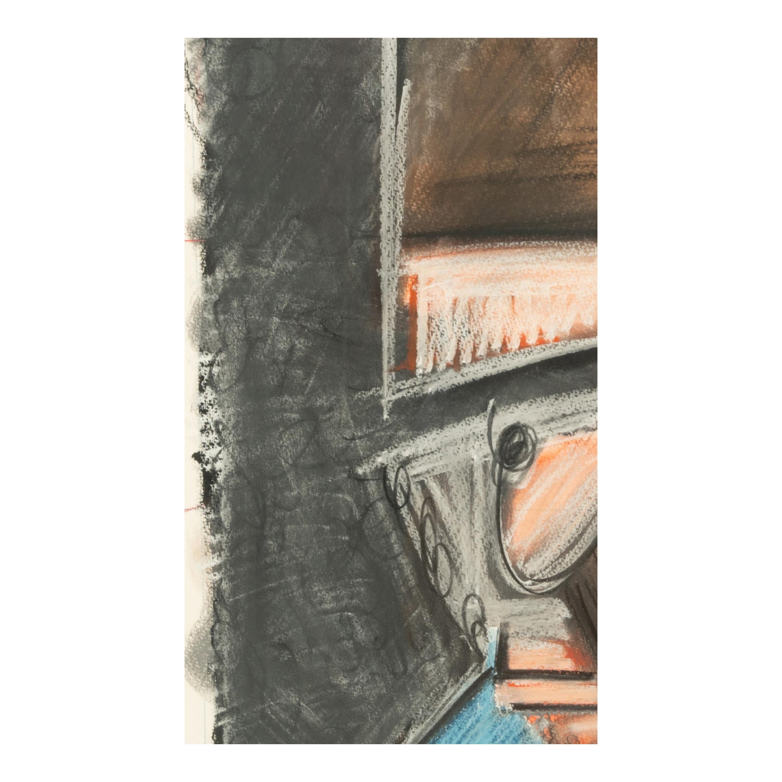 Pintura Cubista Americana Gouache y Pastel Retrato de Robert Lerner Chicago 1980 en venta 3