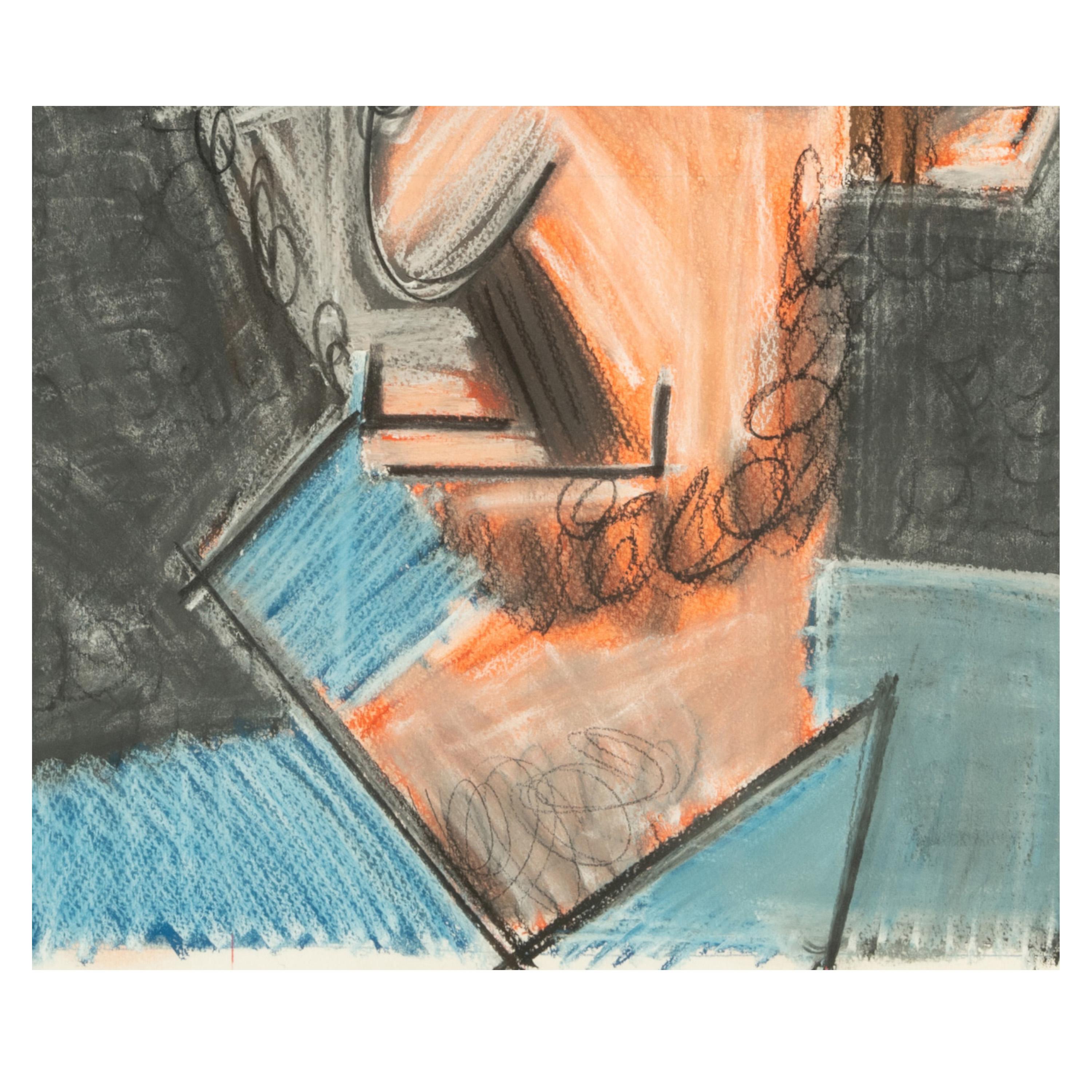 Pintura Cubista Americana Gouache y Pastel Retrato de Robert Lerner Chicago 1980 en venta 4