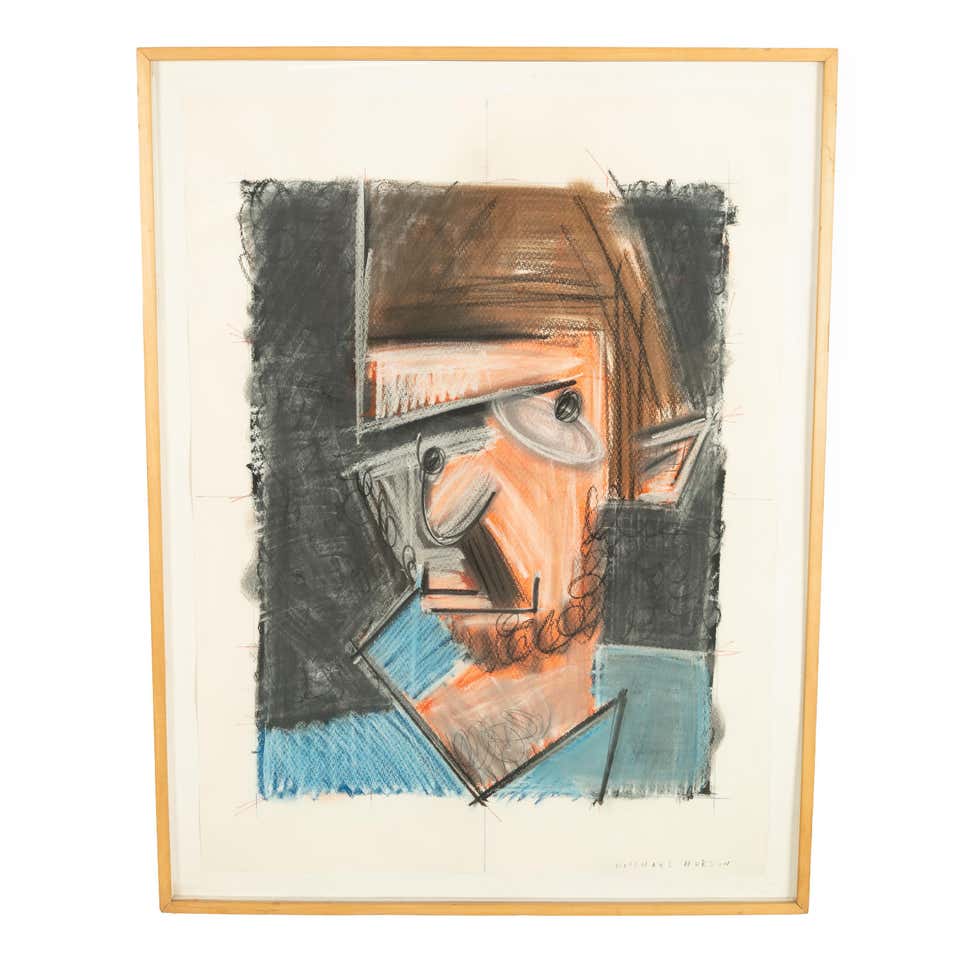 American Cubist Gouache & Pastel Portrait Painting of Robert Lerner Chicago 1980