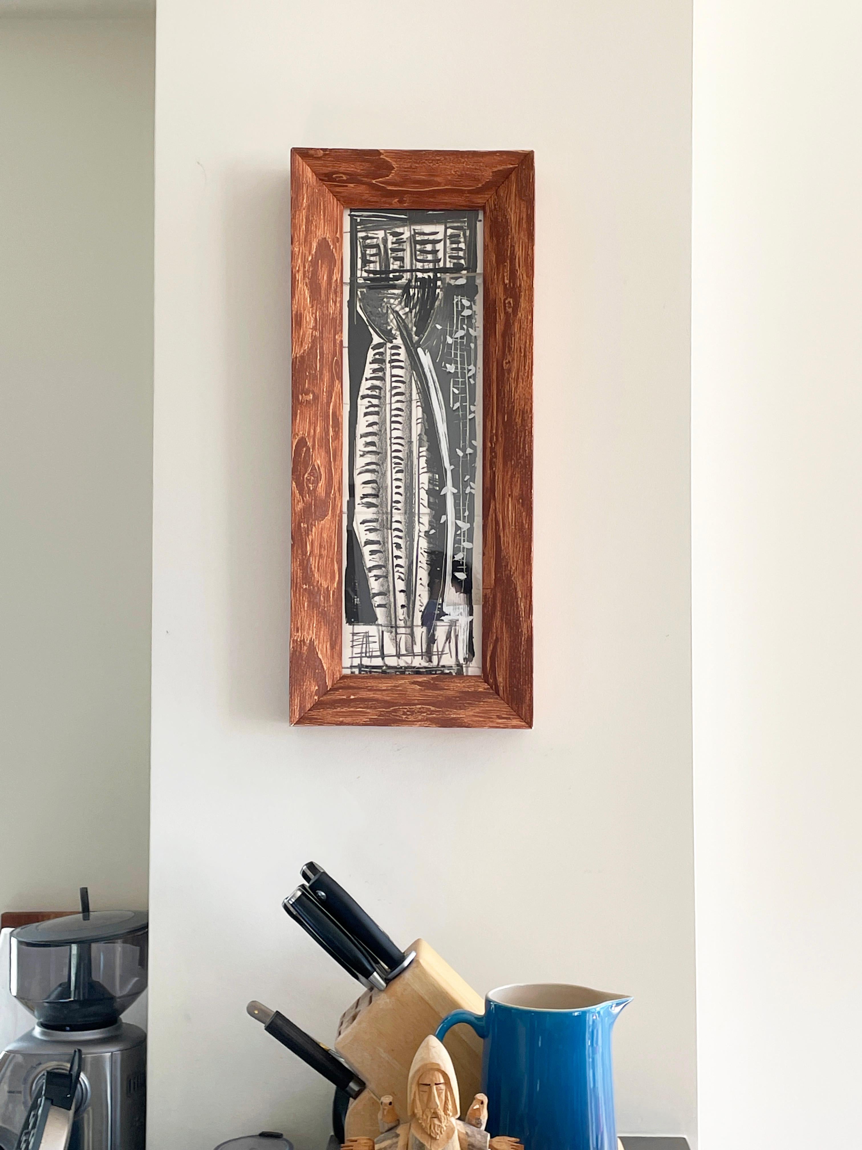Vladimir: Greek column abstract etching and screenprint, handmade paper frame - Print by Michael Hurson