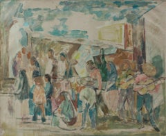Muted Abstracted People Scene 1967 Oil