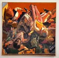 "Bambole in scatola" - Natura morta contemporanea, olio su tela
