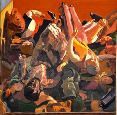"Muñecas en una caja" - Bodegón contemporáneo, óleo sobre lienzo