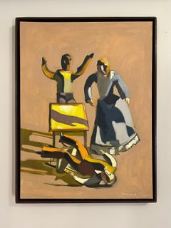"Uomo caduto sulla sedia" Quadro figurativo contemporaneo, olio su tela