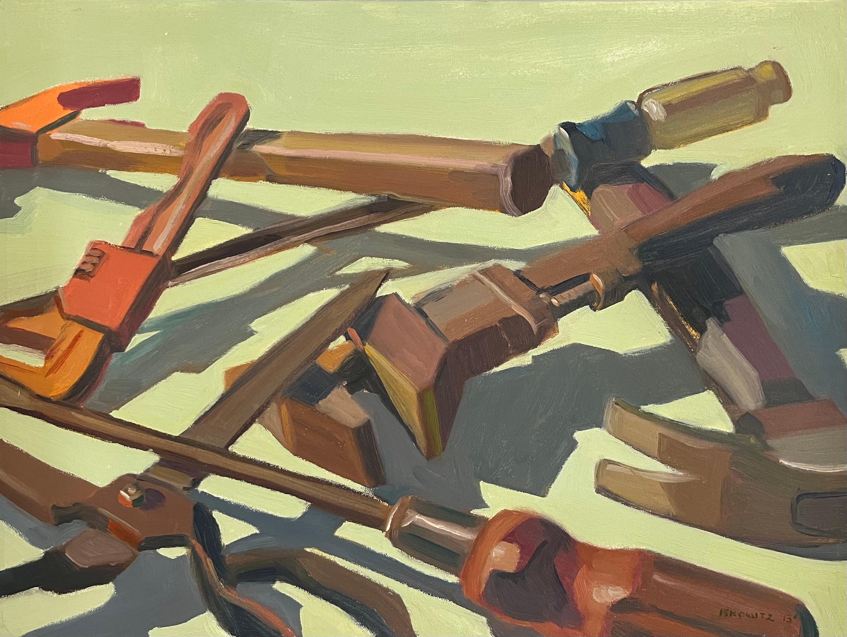 Michael Iskowitz Still-Life Painting – "Scattered Tools" - Zeitgenössisches Stillleben, Öl auf Leinwand