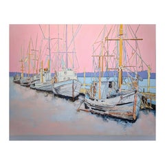 "Shrimp Boats" Contemporary Pastel Toned Hyperrealist Nautical Landscape