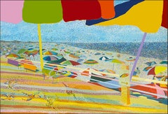 "The Beach" Contemporary Colorful Pointillist Beach Landscape Painting