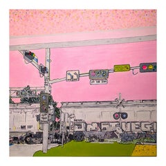 "Train Stopped" Contemporary Pastel Toned Hyperrealist Urban Landscape Painting