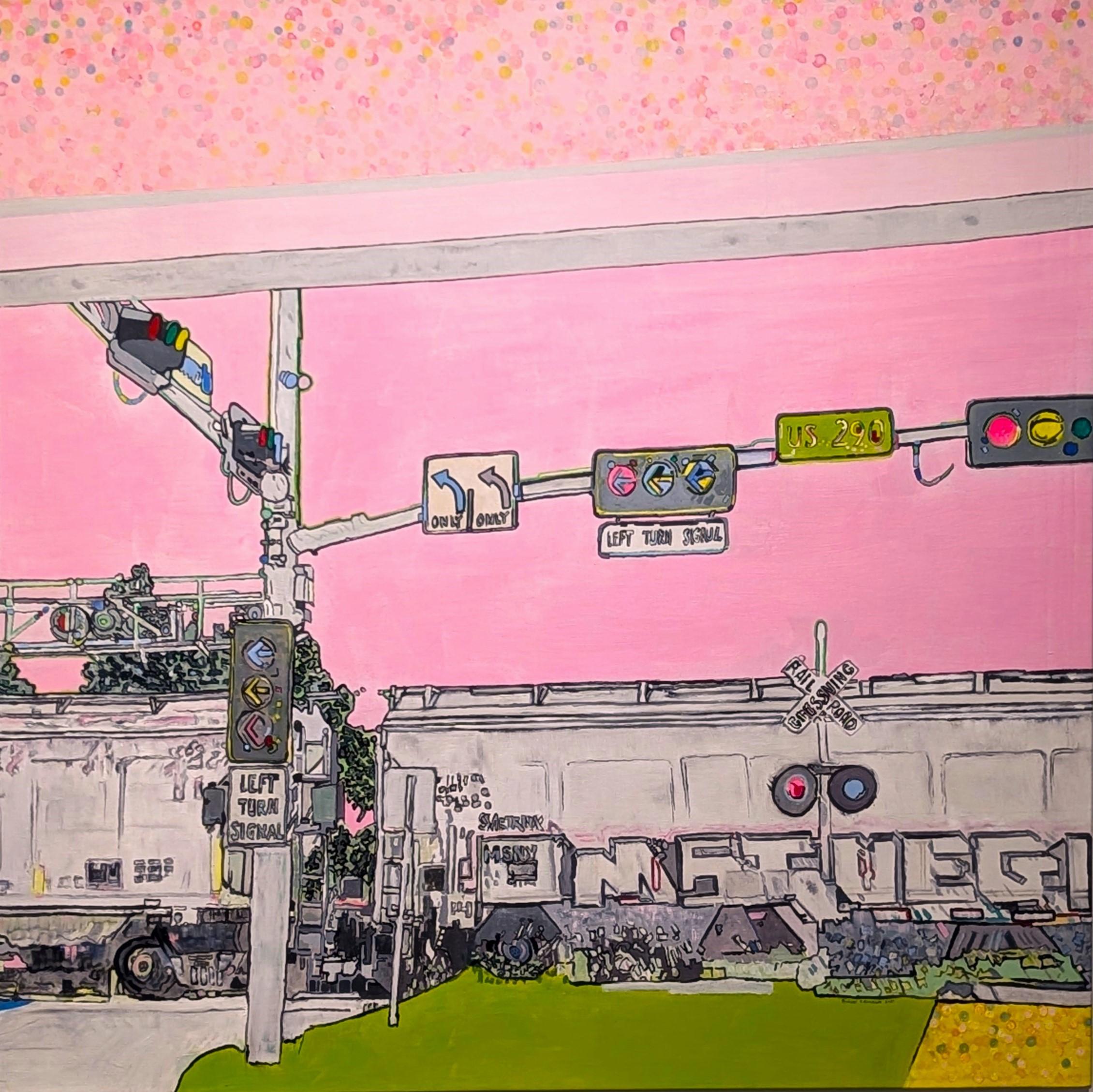 "Train Stopped" Contemporary Pastel Toned Hyperrealist Urban Landscape Painting