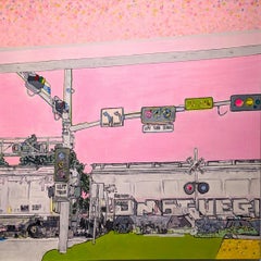 "Train Stopped" Contemporary Pastel Toned Hyperrealist Urban Landscape Painting