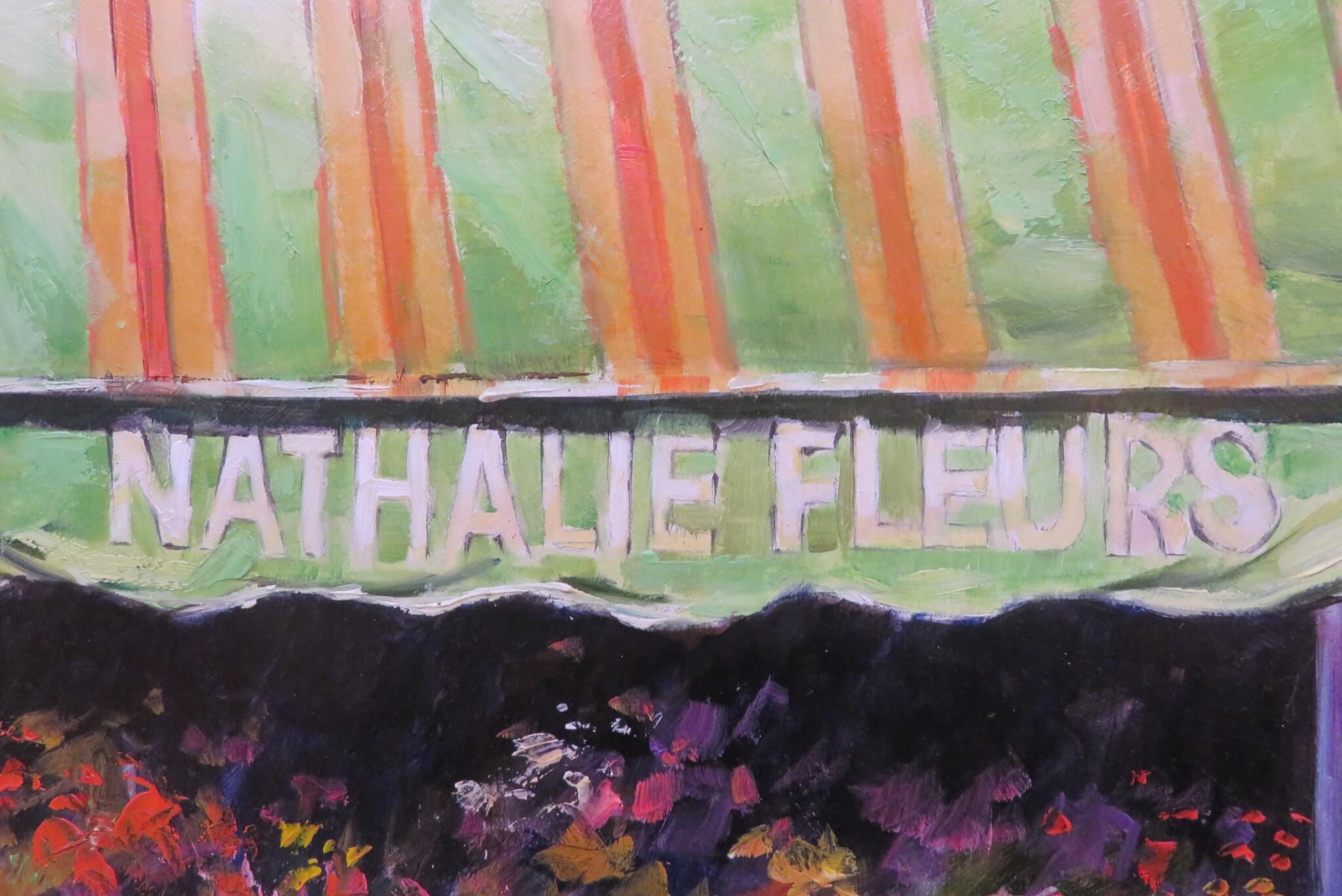 Großes signiertes französisches postimpressionistisches Ölgemälde, PARIS FLORISTS (Post-Impressionismus), Painting, von Michael J Sanders