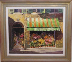 Original Large French post impressionist signed oil painting PARIS FLORISTS