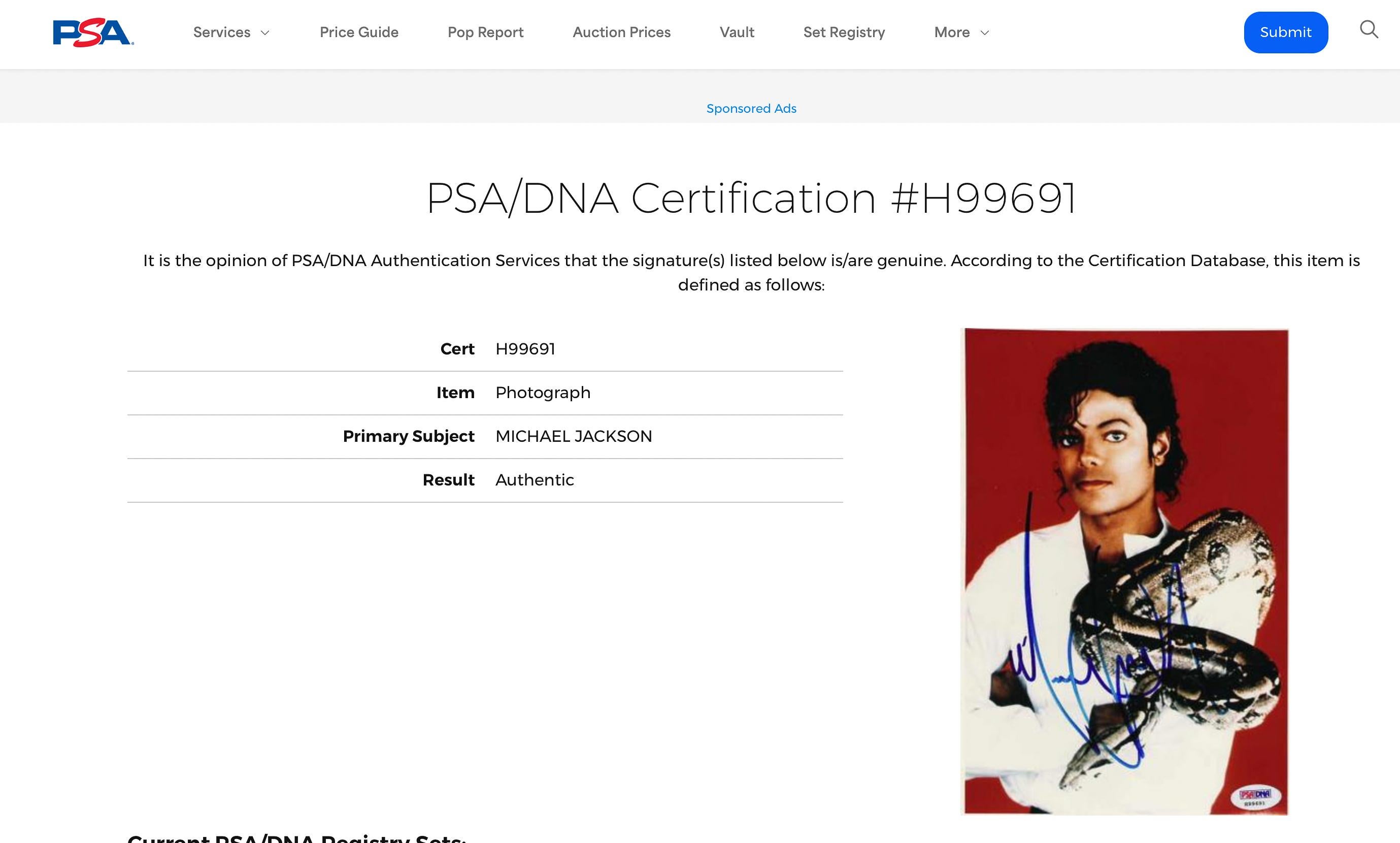 Autographe original de Michael Jackson, certificat PSA/DNA en vente 3