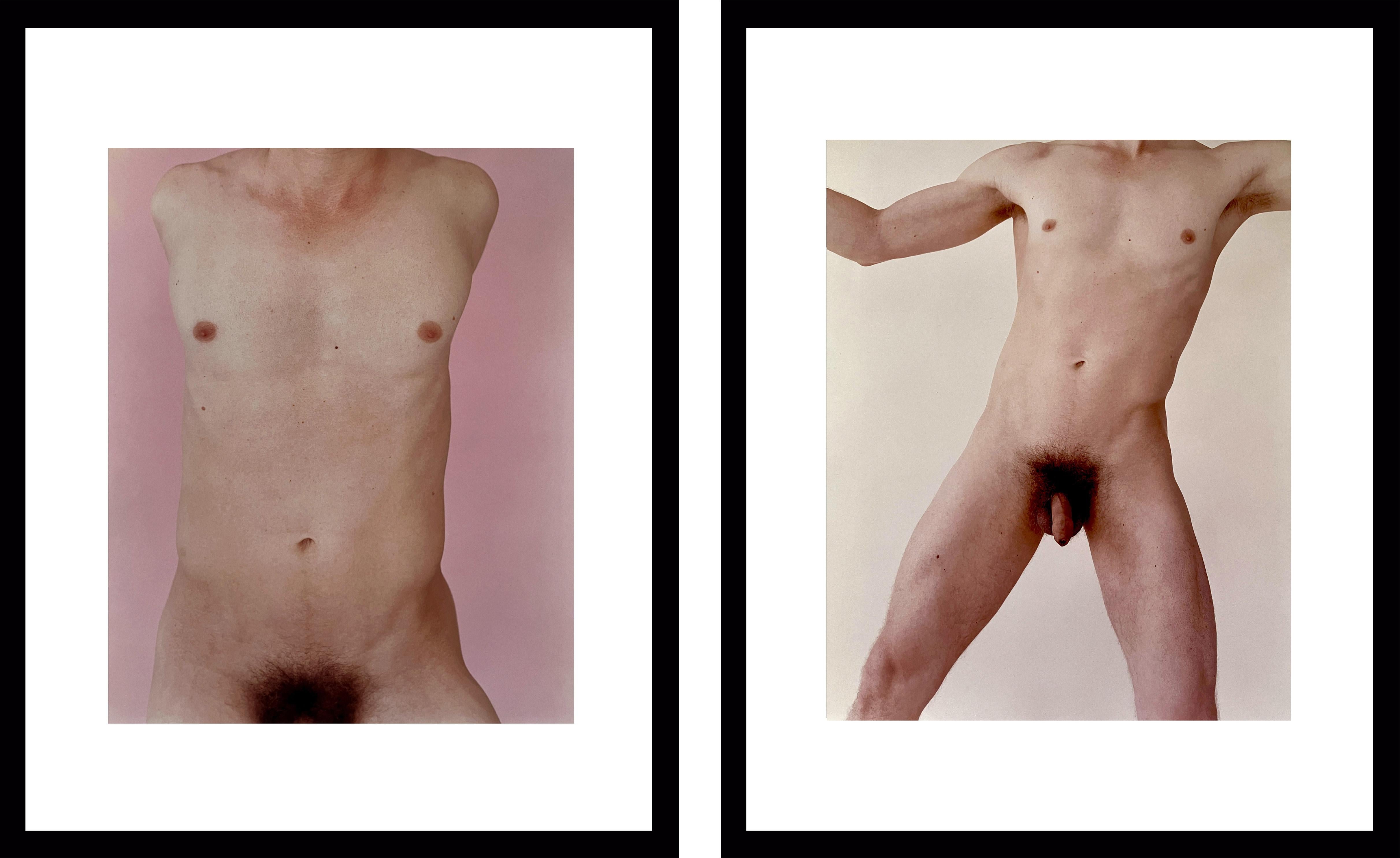 Figurative Photograph Michael James O’Brien - Kouros Torso rose et pâle, Diptyque. Photographie de nu. Édition limitée