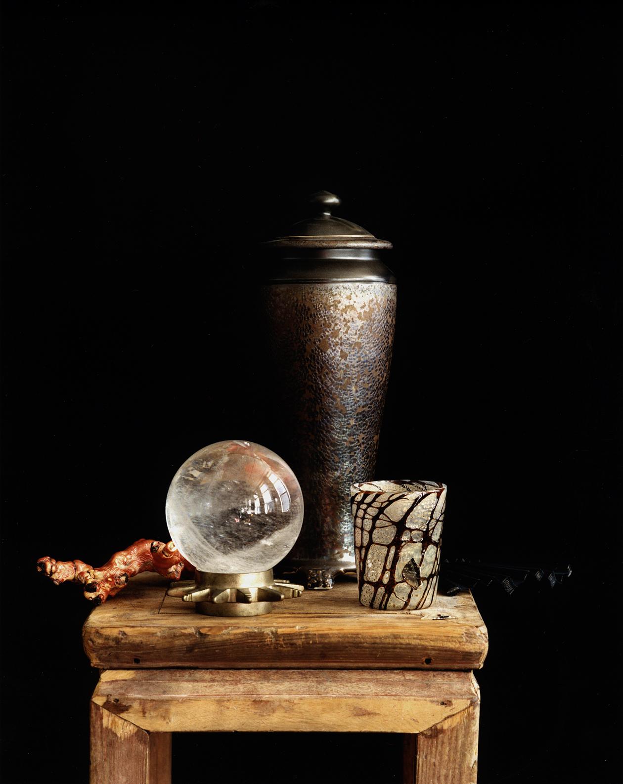 Michael James O’Brien Still-Life Photograph - Still Life with a Coral Branch and a Crystal Globe, NYC. Color photograph