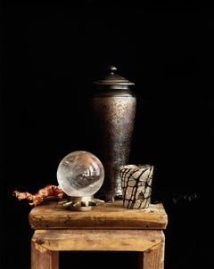 Used Still Life with a Coral Branch and a Crystal Globe, NYC. Color photograph