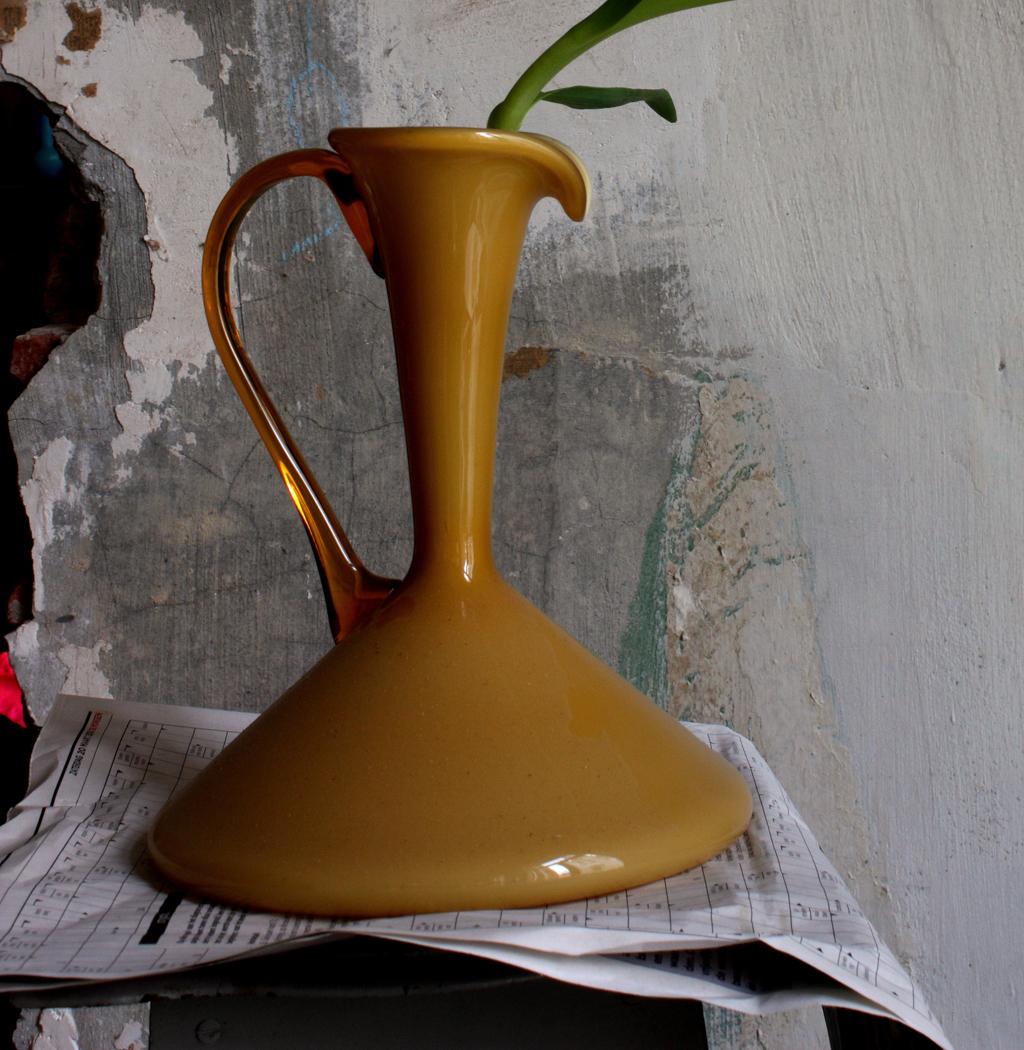 Still Life with a Yellow Tulip and a Yellow Opalina Vase, Antwerp. Photograph For Sale 1