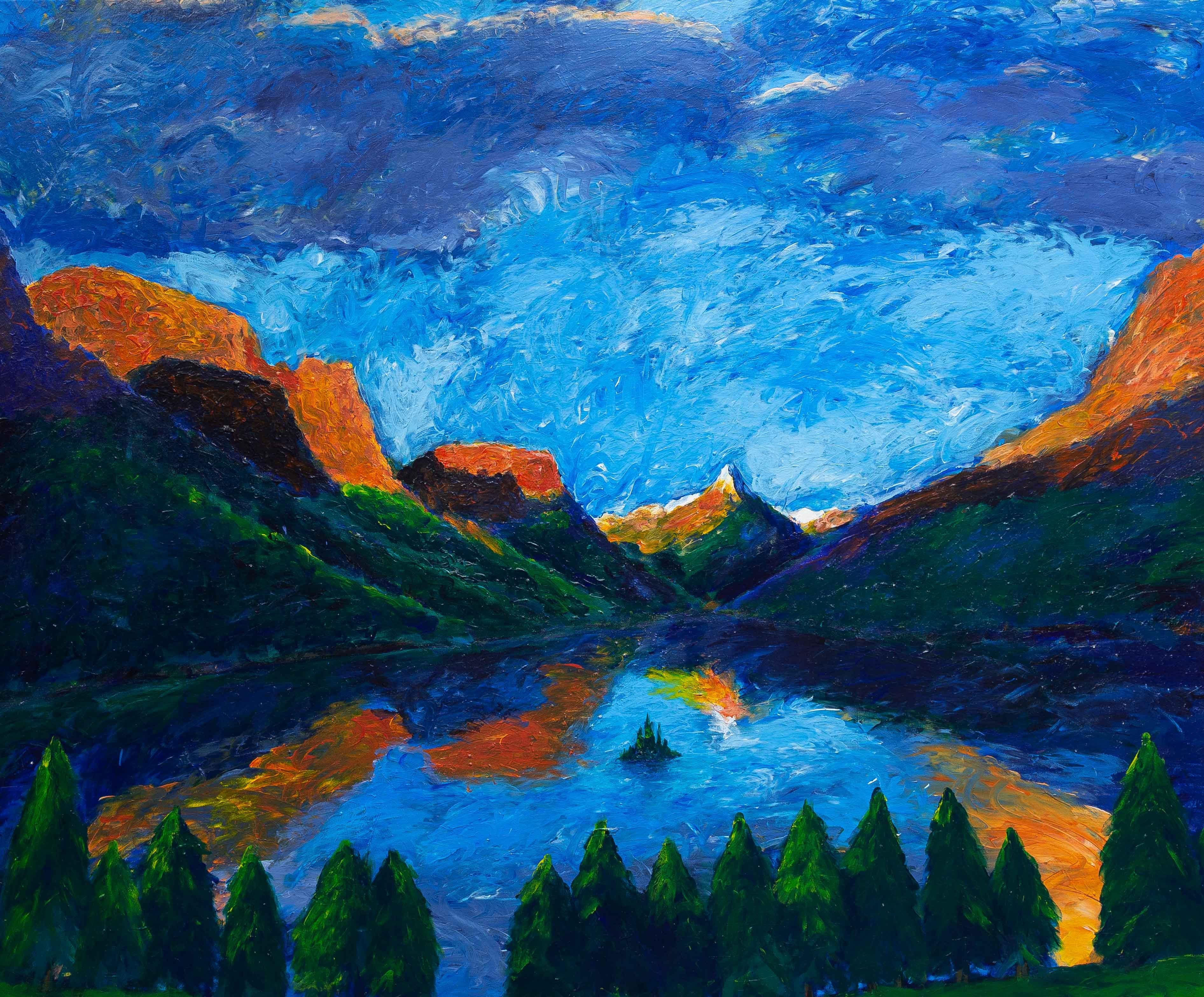 Michael Jiroch Landscape Painting - St. Mary Lake, Glacier National Park, Landscape Acrylic Painting, Western Art
